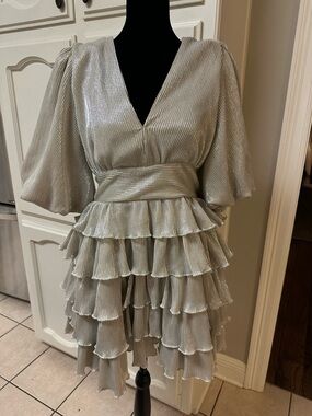 Metallic gold/silver Tiered Ruffle Mini Dress